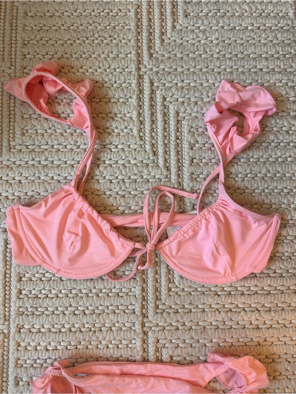 Frankie's Bikinis Pink Ruffle Side Brazilian Bikini Bottom